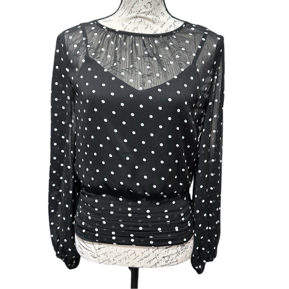 WHBM Black & White Polka Dot Long Sleeve Blouse Size 2